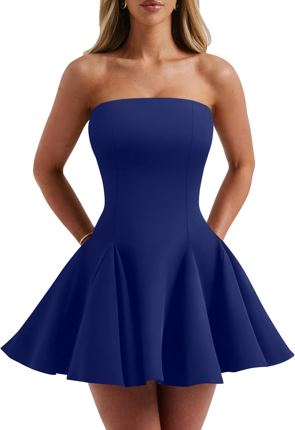 DAAWENXI Women's Strapless Mini Dress Homecoming Party Short Dresses | Sexy,Off The Shoulder Dress,Sleeveless,A Line,Graduation,Tube,Cocktail,Birthday,Club,Wedding Guest Dress,Going Out,Cute