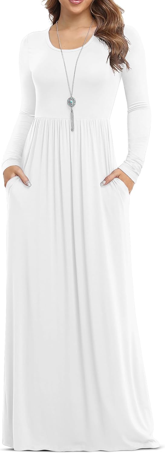 VIISHOW Women's Long Sleeve Casual Empire Waist Maxi Dress with Pockets | Soft stretch,Loose\u2011flowing dress,Full\u2011length cut,For church & daily occasions,Layer for cool Fall\u2011Winter,Casual to Formal