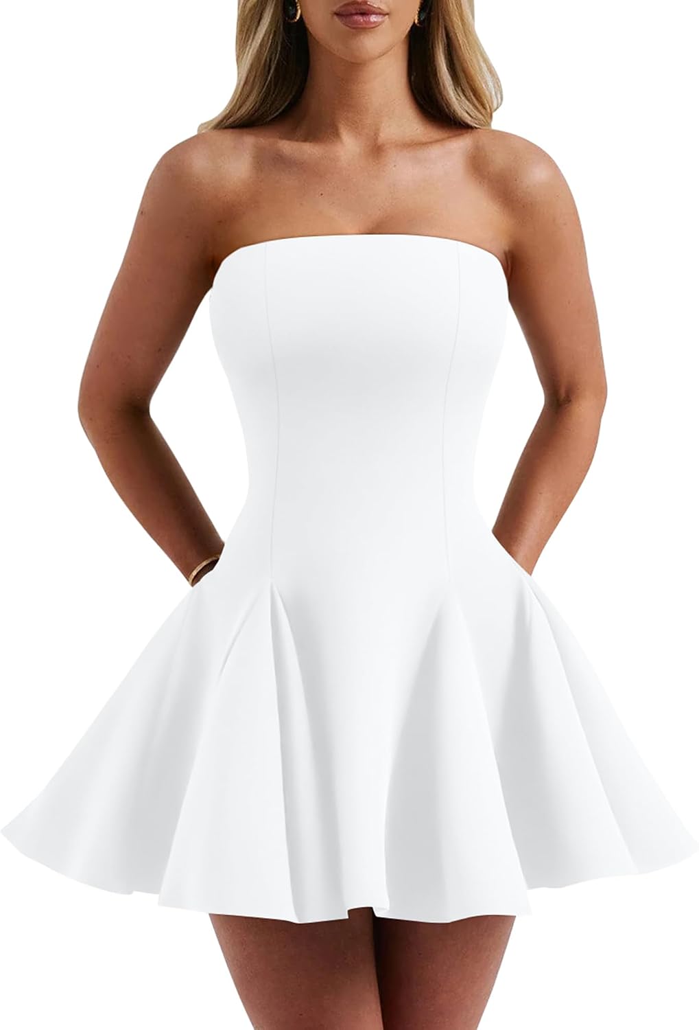 DAAWENXI Women's Strapless Mini Dress Homecoming Party Short Dresses | Sexy,Off The Shoulder Dress,Sleeveless,A Line,Graduation,Tube,Cocktail,Birthday,Club,Wedding Guest Dress,Going Out,Cute