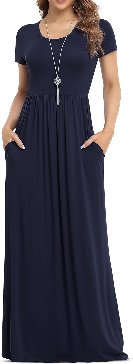 VIISHOW Women's Long Sleeve Casual Empire Waist Maxi Dress with Pockets | Soft stretch,Loose\u2011flowing dress,Full\u2011length cut,For church & daily occasions,Layer for cool Fall\u2011Winter,Casual to Formal