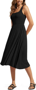 ODODOS Square Neck Midi Dress with Pockets for Women Summer Casual Sleeveless Sundress Flare Tank Dress