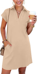 ANRABESS Women's Summer Collared V Neck Tshirt Short Dress | Cap Sleeve, with Pockets, Vacation Beach Mini Dresses, Soft Comfy Air Layer Fabri, Casual Work Wear, 2026 Fall Laye