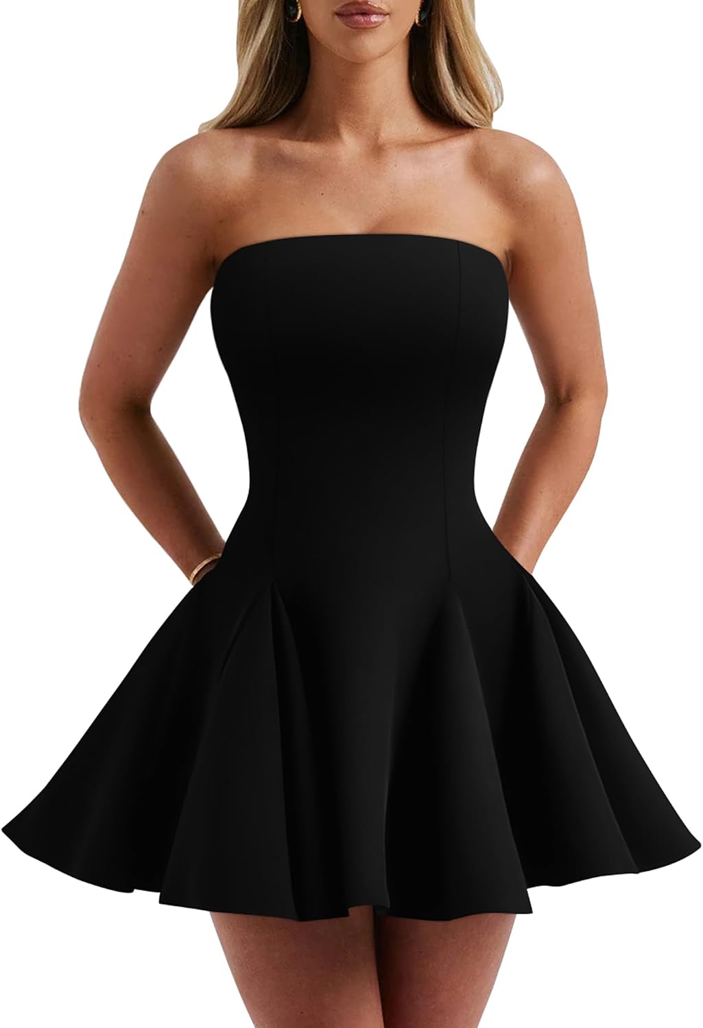 DAAWENXI Women's Strapless Mini Dress Homecoming Party Short Dresses | Sexy,Off The Shoulder Dress,Sleeveless,A Line,Graduation,Tube,Cocktail,Birthday,Club,Wedding Guest Dress,Going Out,Cute