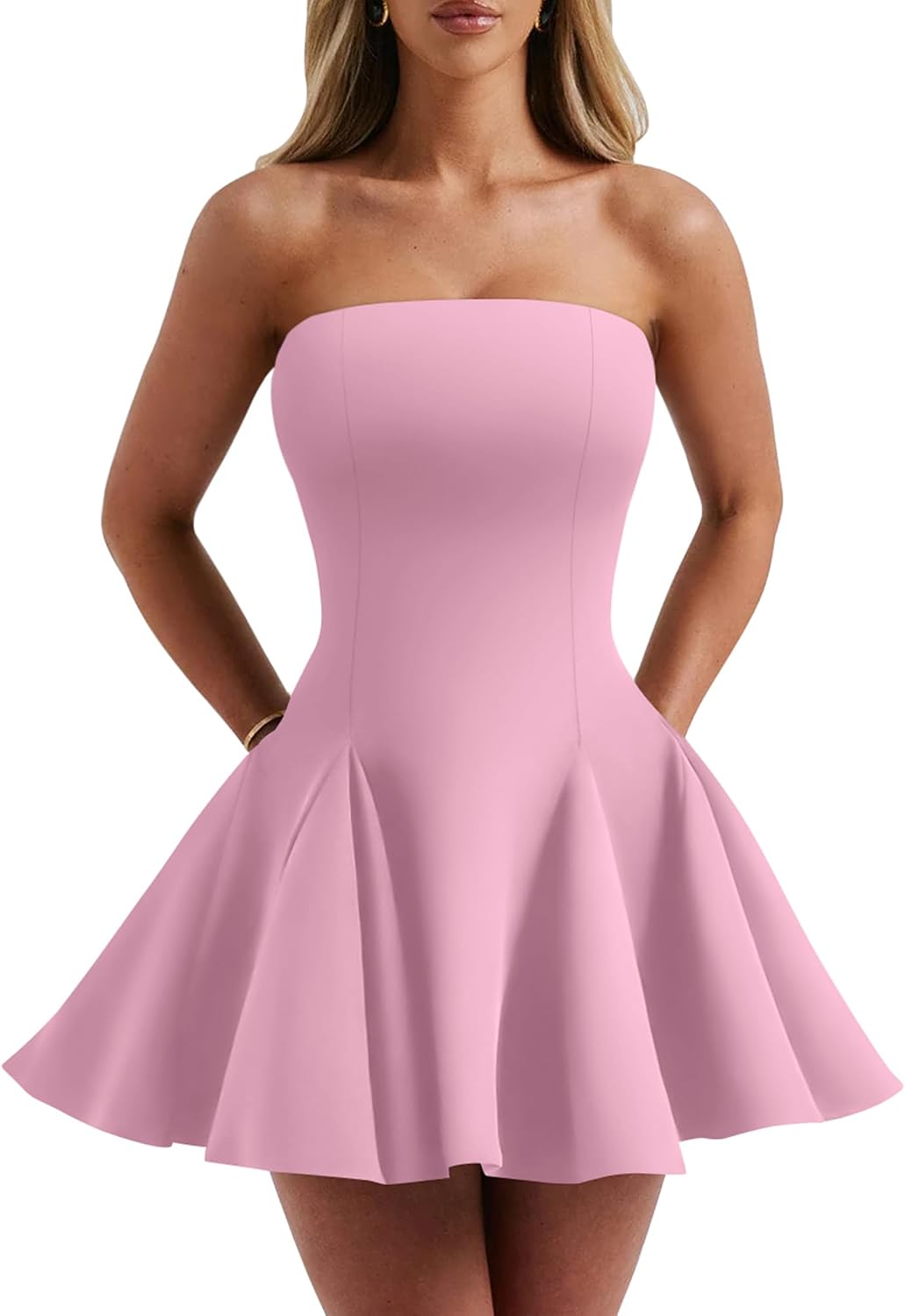 DAAWENXI Women's Strapless Mini Dress Homecoming Party Short Dresses | Sexy,Off The Shoulder Dress,Sleeveless,A Line,Graduation,Tube,Cocktail,Birthday,Club,Wedding Guest Dress,Going Out,Cute