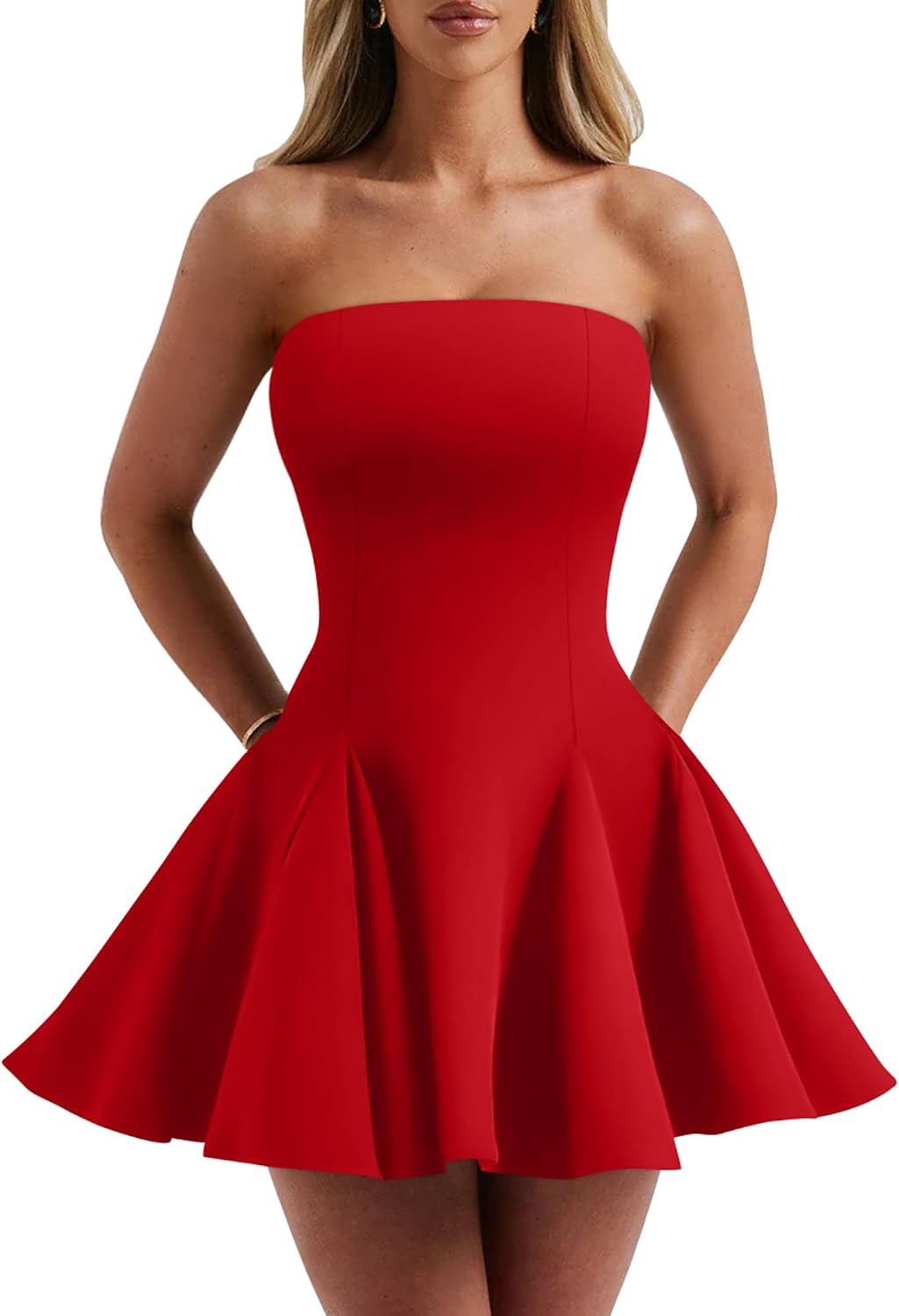 DAAWENXI Women's Strapless Mini Dress Homecoming Party Short Dresses | Sexy,Off The Shoulder Dress,Sleeveless,A Line,Graduation,Tube,Cocktail,Birthday,Club,Wedding Guest Dress,Going Out,Cute