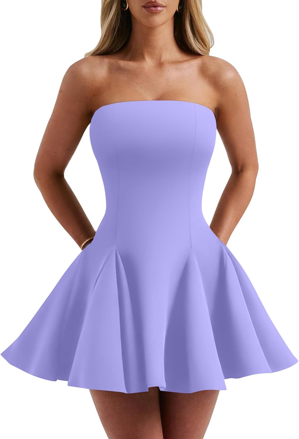 DAAWENXI Women's Strapless Mini Dress Homecoming Party Short Dresses | Sexy,Off The Shoulder Dress,Sleeveless,A Line,Graduation,Tube,Cocktail,Birthday,Club,Wedding Guest Dress,Going Out,Cute