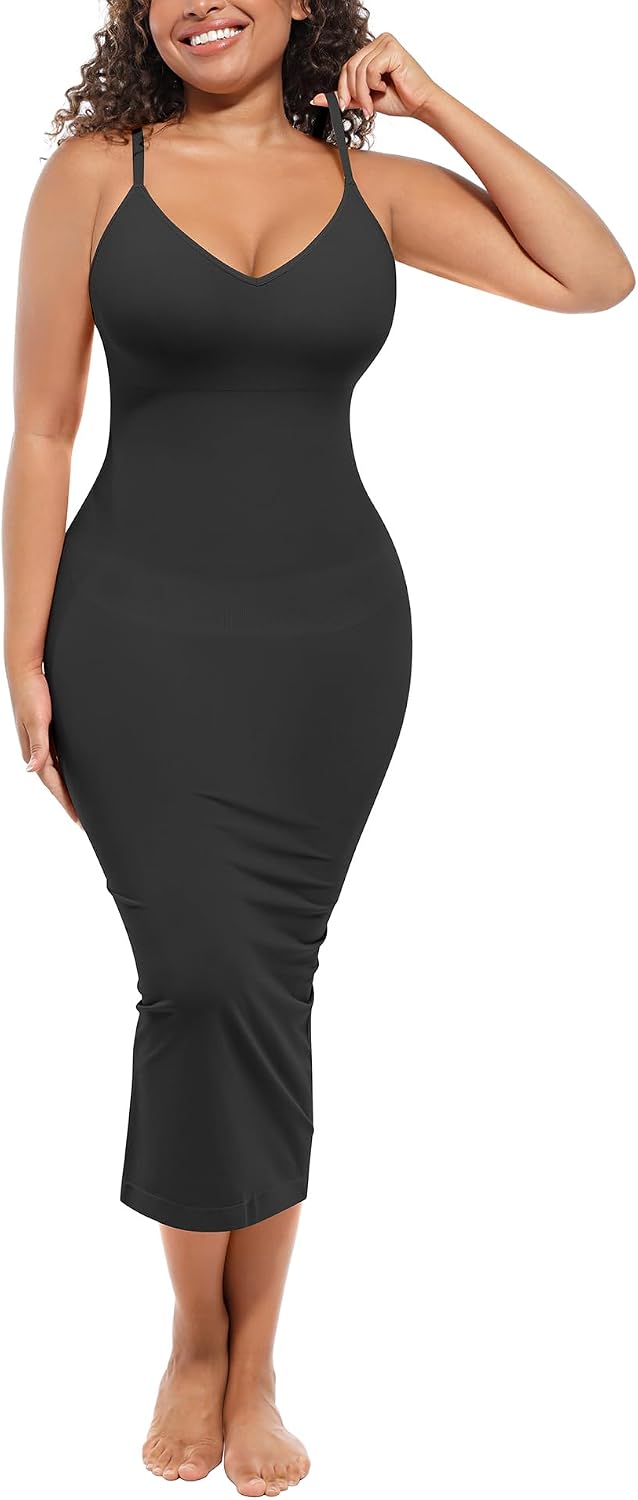 FeelinGirl Women's Shapewear Dress with Built in Bra | Midi Bodycon Summer Dresses, Tummy Control, Compression, Seamless Everyday Sculpt, Date Night Outfit, Vacation Outfits