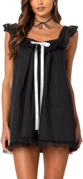 Cjfdfy Women's Cute Shift Mini Dress Lace Trim Sleeveless Y2k Flowy Babydoll Dresses Summer Casual Trendy Going Out Sundress