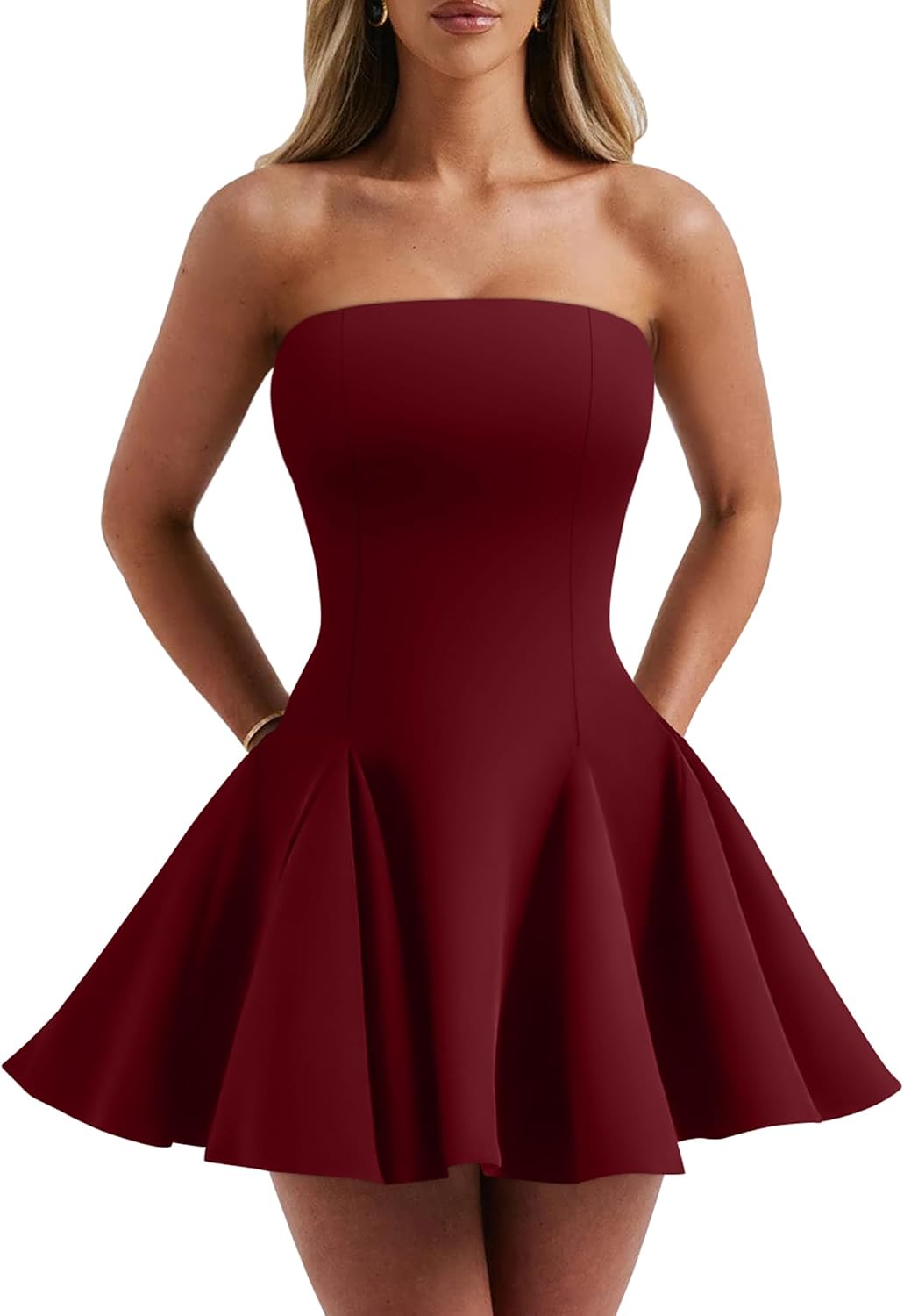 DAAWENXI Women's Strapless Mini Dress Homecoming Party Short Dresses | Sexy,Off The Shoulder Dress,Sleeveless,A Line,Graduation,Tube,Cocktail,Birthday,Club,Wedding Guest Dress,Going Out,Cute