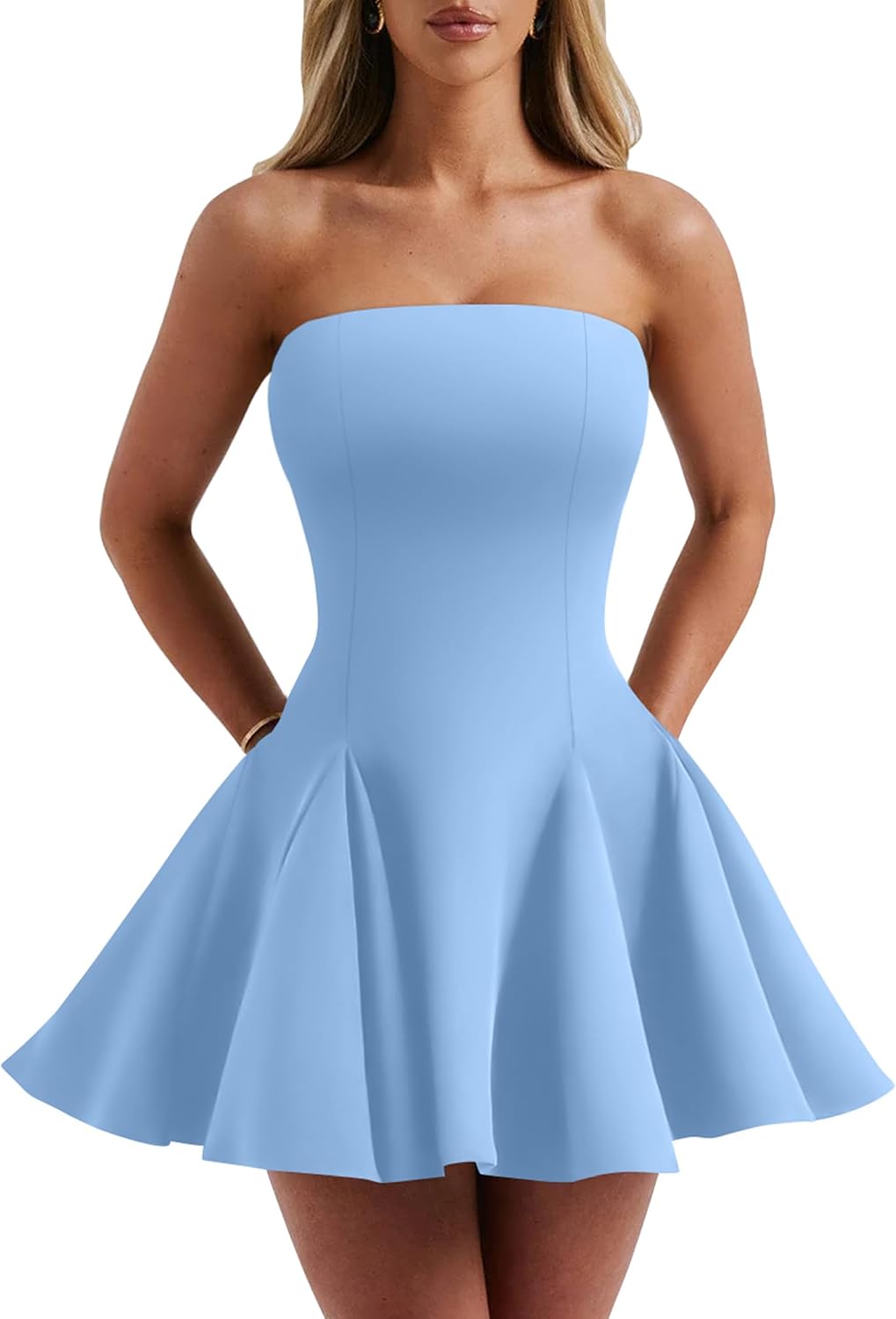 DAAWENXI Women's Strapless Mini Dress Homecoming Party Short Dresses | Sexy,Off The Shoulder Dress,Sleeveless,A Line,Graduation,Tube,Cocktail,Birthday,Club,Wedding Guest Dress,Going Out,Cute