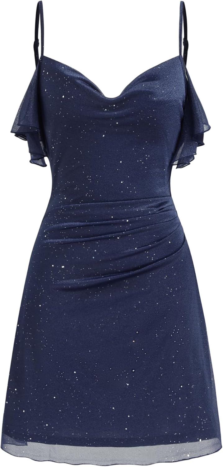 CIDER Sequin Mini Dress Ruched Glitter - Women Sparkly Cocktail Homecoming Party