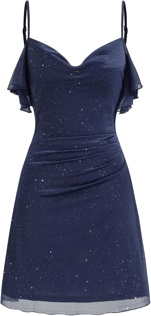 CIDER Sequin Mini Dress Ruched Glitter - Women Sparkly Cocktail Homecoming Party