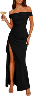 OULESIS Off The Shoulder Wedding Guest Dress Bodycon High Split Formal Dress Cocktail Party Prom Long Dresses