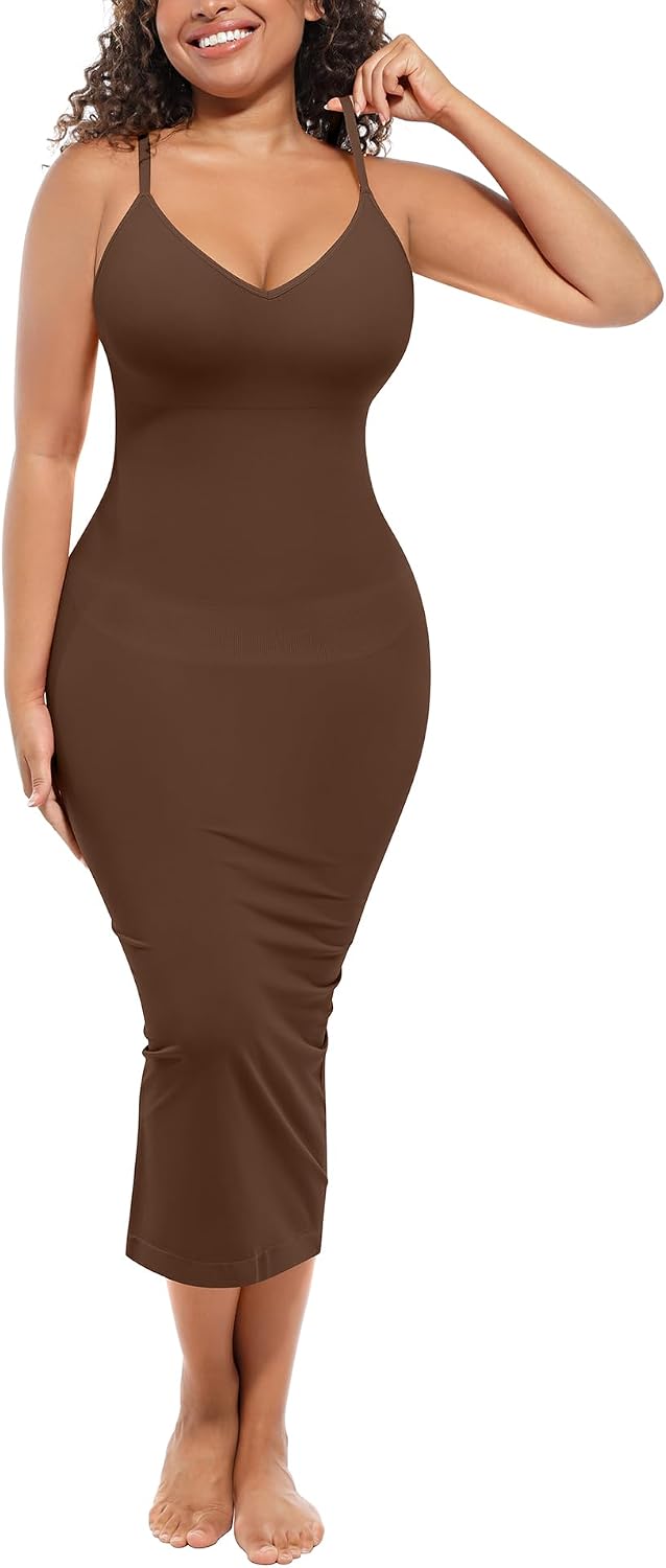 FeelinGirl Women's Shapewear Dress with Built in Bra | Midi Bodycon Summer Dresses, Tummy Control, Compression, Seamless Everyday Sculpt, Date Night Outfit, Vacation Outfits