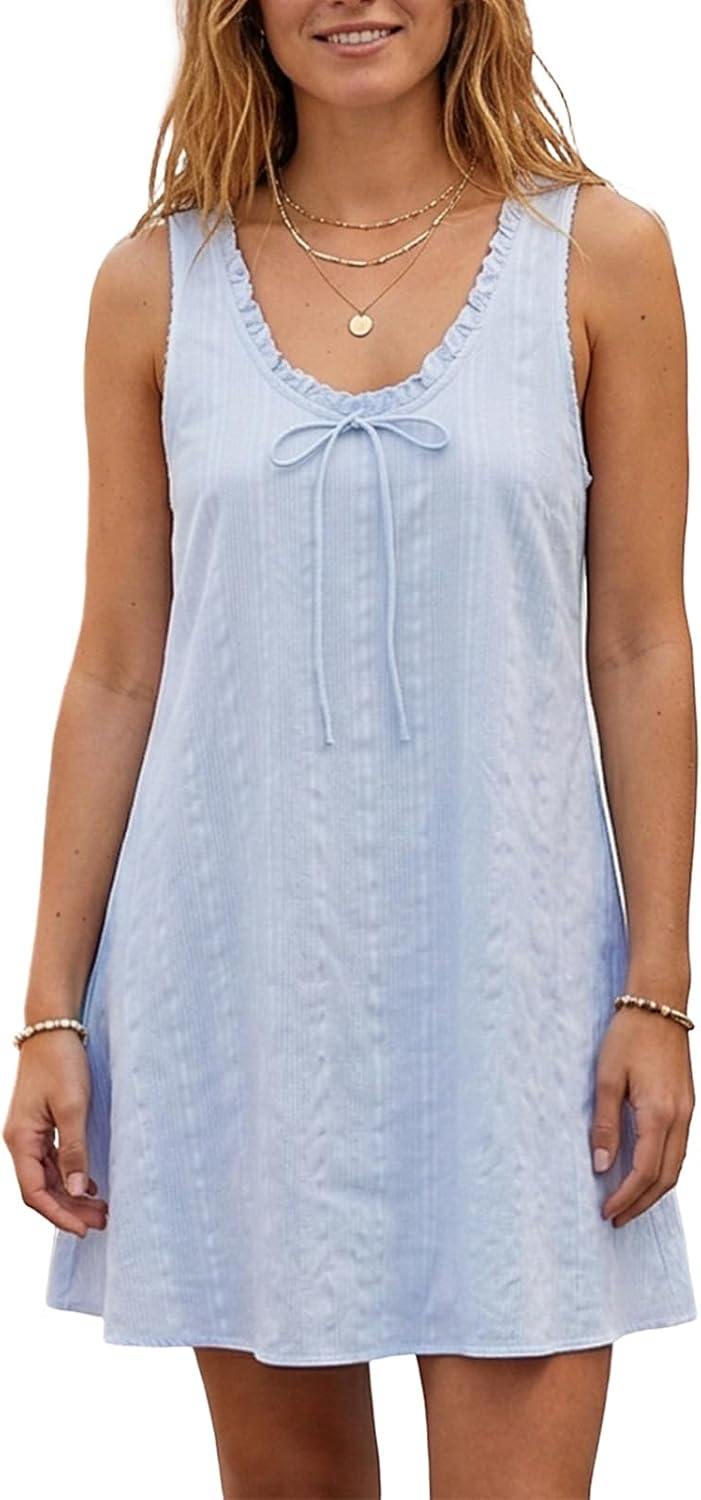 Nlacehan Women's Y2k Flowy Lace Trim Babydoll Mini Dress | Short Sundress with Pocket, Tank Dress, V Neck, Sleeveless, A-Line, Cotton, Loose, Casual, Summer, Vacation, Daily Wear, Club