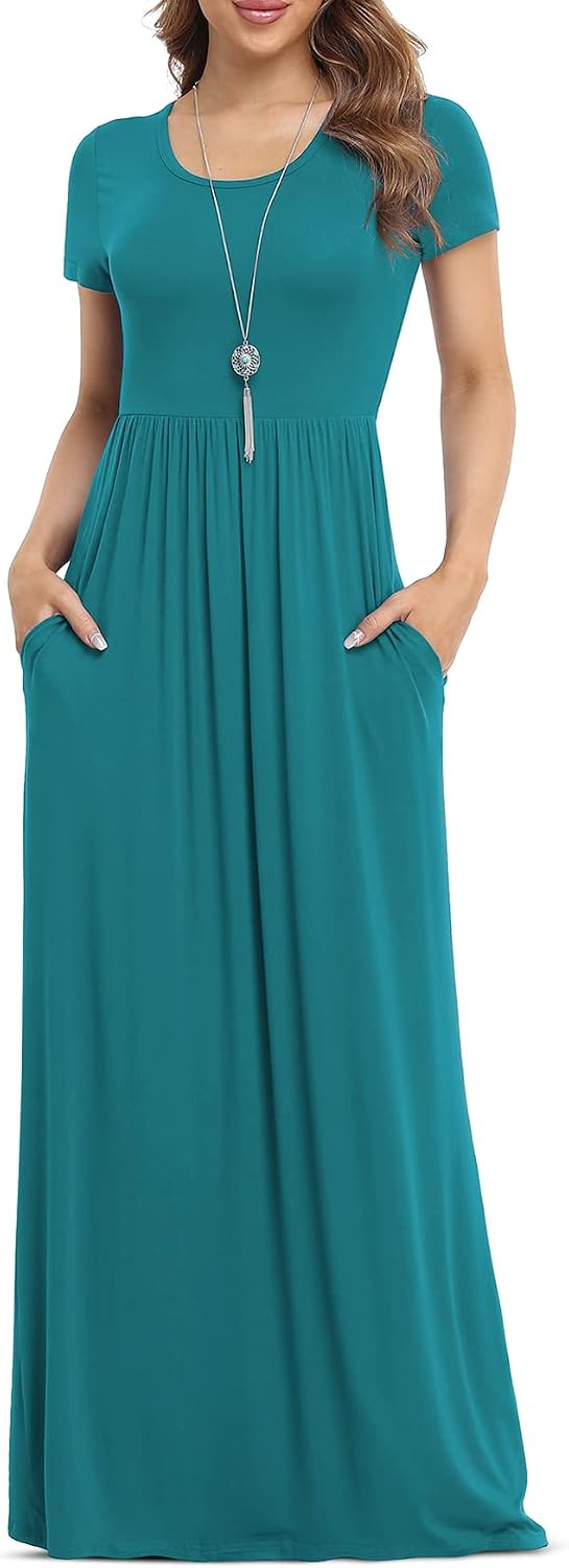 VIISHOW Women's Long Sleeve Casual Empire Waist Maxi Dress with Pockets | Soft stretch,Loose\u2011flowing dress,Full\u2011length cut,For church & daily occasions,Layer for cool Fall\u2011Winter,Casual to Formal