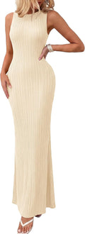 PRETTYGARDEN Women's Knit Bodycon Maxi Going Out Dresses | Ribbed Textured, Sleeveless Tank Dress, Fitted Long Sundresses, Casual Elegant, Summer Date Night Outfits, Fashion Clothing