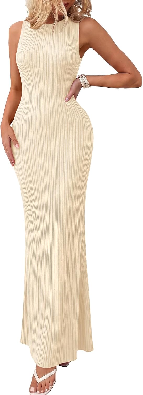 PRETTYGARDEN Women's Knit Bodycon Maxi Going Out Dresses | Ribbed Textured, Sleeveless Tank Dress, Fitted Long Sundresses, Casual Elegant, Summer Date Night Outfits, Fashion Clothing