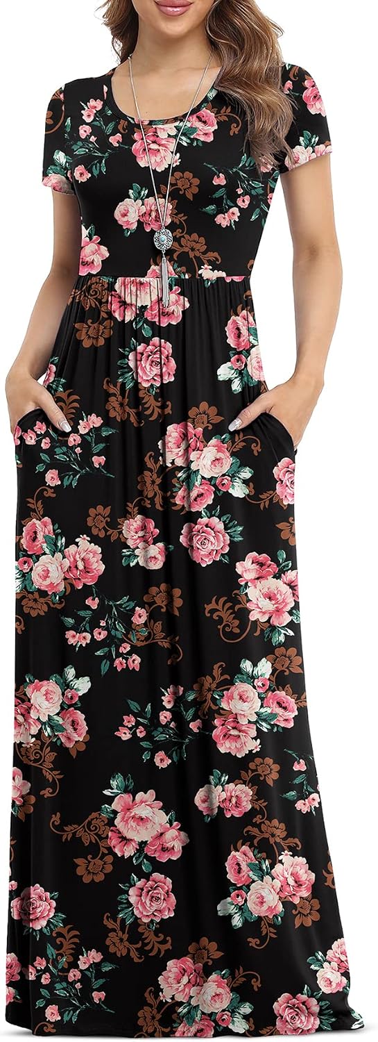 VIISHOW Women's Long Sleeve Casual Empire Waist Maxi Dress with Pockets | Soft stretch,Loose\u2011flowing dress,Full\u2011length cut,For church & daily occasions,Layer for cool Fall\u2011Winter,Casual to Formal