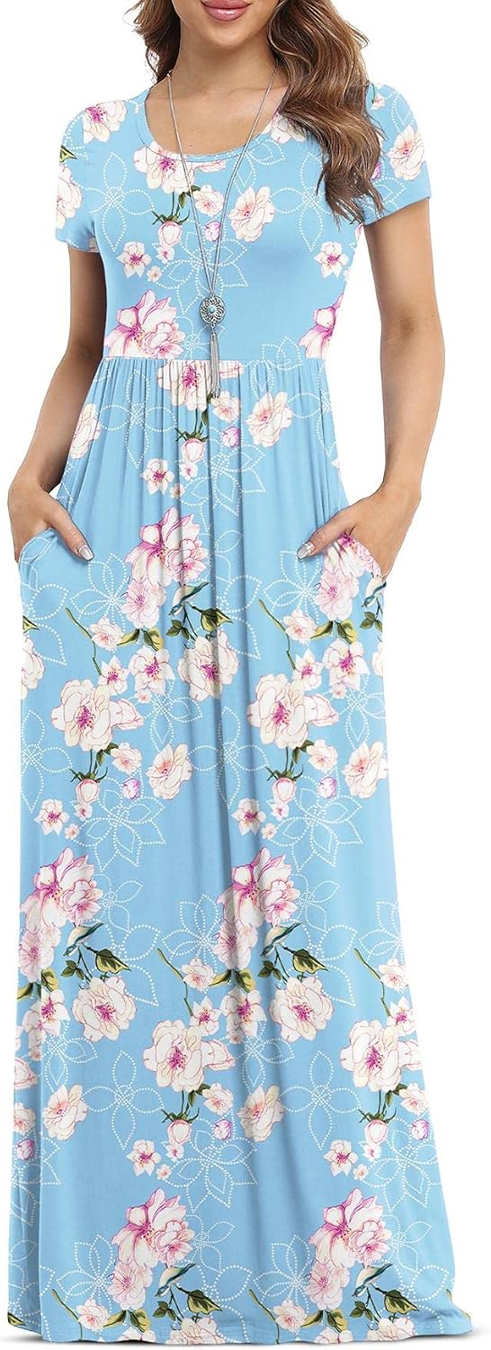 VIISHOW Women's Long Sleeve Casual Empire Waist Maxi Dress with Pockets | Soft stretch,Loose\u2011flowing dress,Full\u2011length cut,For church & daily occasions,Layer for cool Fall\u2011Winter,Casual to Formal