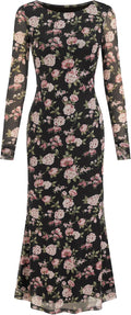 CIDER Floral Wedding Guest Dress for Women Mesh Long Sleeve Maxi Dress | Boat Neck Bodycon Dress with Thumb Holes, Semi Formal Dress, Fall Fashion Elegant Outfits