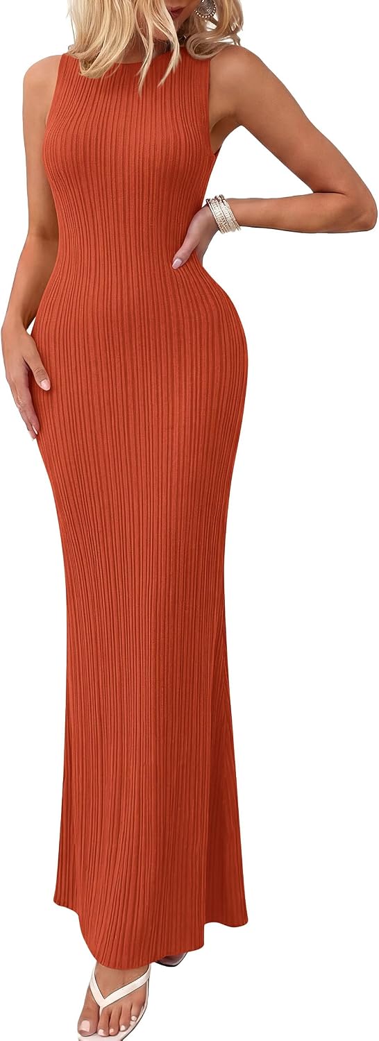PRETTYGARDEN Women's Knit Bodycon Maxi Going Out Dresses | Ribbed Textured, Sleeveless Tank Dress, Fitted Long Sundresses, Casual Elegant, Summer Date Night Outfits, Fashion Clothing