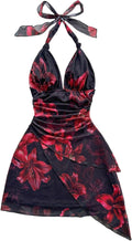 SOLY HUX Women's Y2K Summer Beach Halter Mini Dress | Retro Floral Dress, V Neck, Backless, Club Nightout, Sexy Going Out Clothes, Birthday Dress