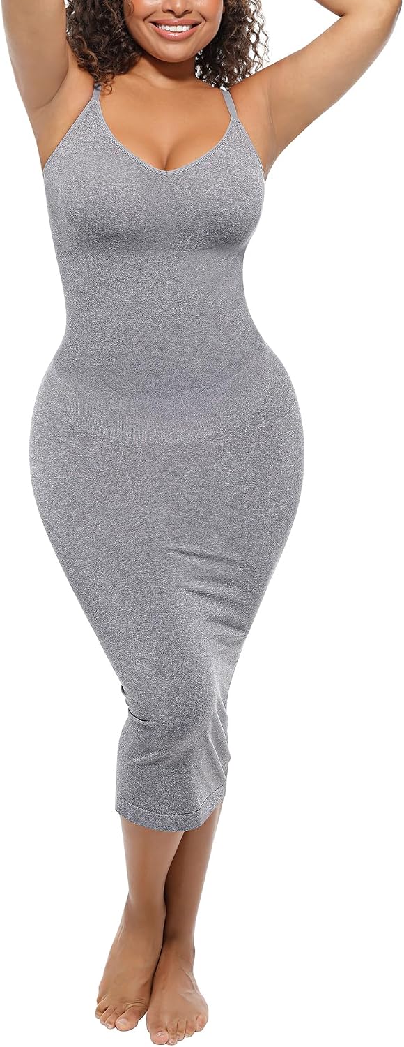 FeelinGirl Women's Shapewear Dress with Built in Bra | Midi Bodycon Summer Dresses, Tummy Control, Compression, Seamless Everyday Sculpt, Date Night Outfit, Vacation Outfits