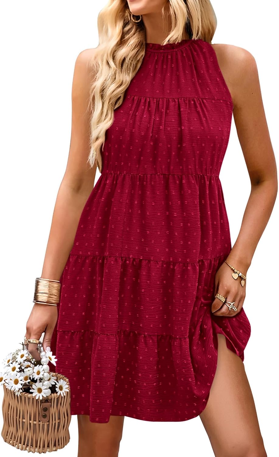 KIRUNDO Summer Sundresses for Women Halter Dress Babydoll | Spring Sleeveless Halter Top, Flowy Tiered Pleated, Western Cute Country Concert, Beach Wedding Guest Vacation Cruise Dress