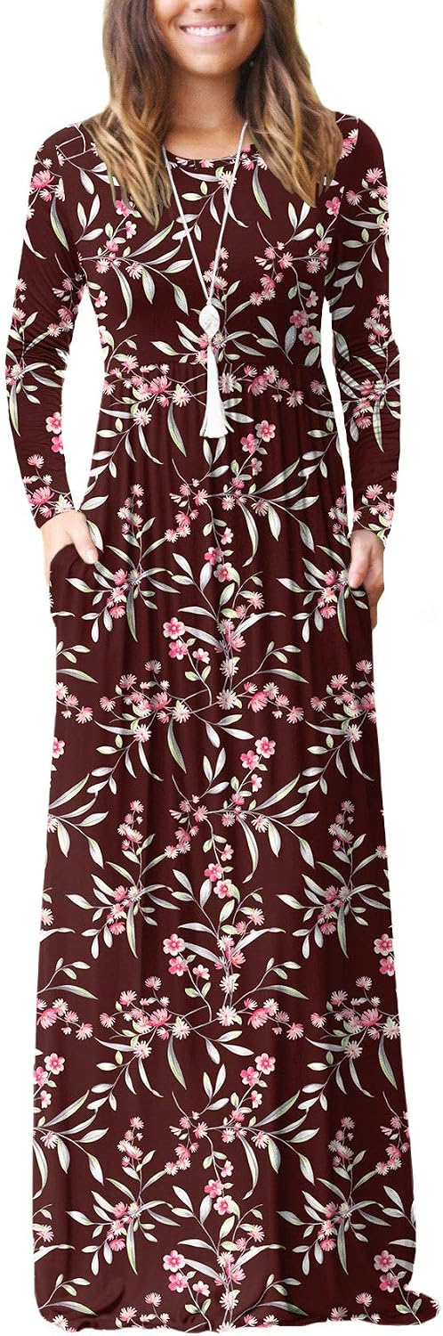 VIISHOW Women's Long Sleeve Casual Empire Waist Maxi Dress with Pockets | Soft stretch,Loose\u2011flowing dress,Full\u2011length cut,For church & daily occasions,Layer for cool Fall\u2011Winter,Casual to Formal