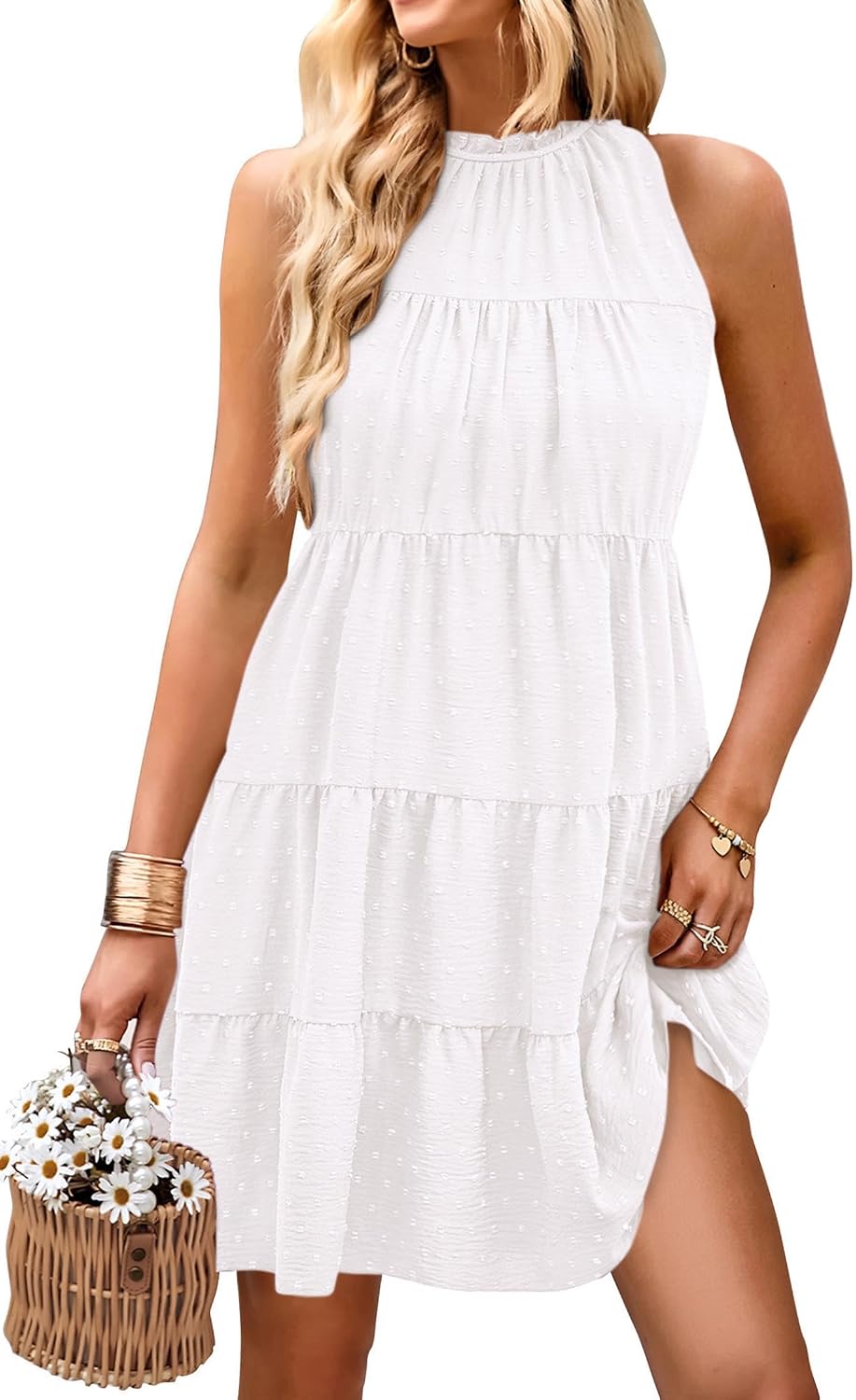 KIRUNDO Summer Sundresses for Women Halter Dress Babydoll | Spring Sleeveless Halter Top, Flowy Tiered Pleated, Western Cute Country Concert, Beach Wedding Guest Vacation Cruise Dress