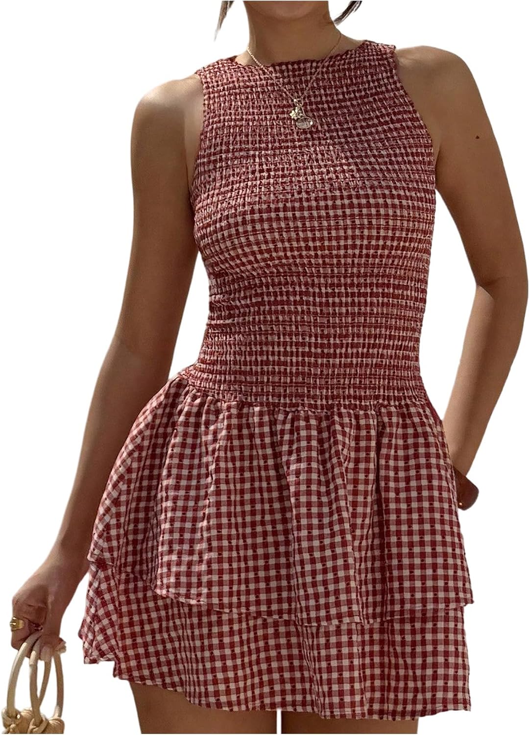 GORGLITTER Women's Gingham Mini Dress Cute Smocked Plaid Baby Doll Dresses | Picnic Country Dress, Boho Cowgirl Dresses, Ruffle Checkered Vacation Sundresses, Going Out Outfits