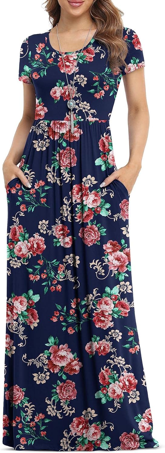 VIISHOW Women's Long Sleeve Casual Empire Waist Maxi Dress with Pockets | Soft stretch,Loose\u2011flowing dress,Full\u2011length cut,For church & daily occasions,Layer for cool Fall\u2011Winter,Casual to Formal