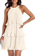 ZESICA Women's Summer Halter Ruffle Tiered Cocktail Mini Dresses | Chiffon Pleated, Sleeveless, Flowy Layered A Line Short Dress, Sexy Beach Vacation, Elegant Wedding Guest, 2026 Sundress