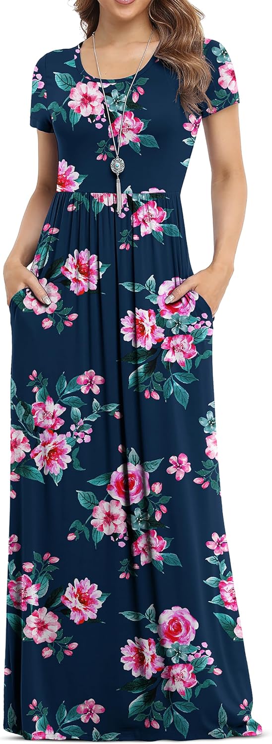 VIISHOW Women's Long Sleeve Casual Empire Waist Maxi Dress with Pockets | Soft stretch,Loose\u2011flowing dress,Full\u2011length cut,For church & daily occasions,Layer for cool Fall\u2011Winter,Casual to Formal