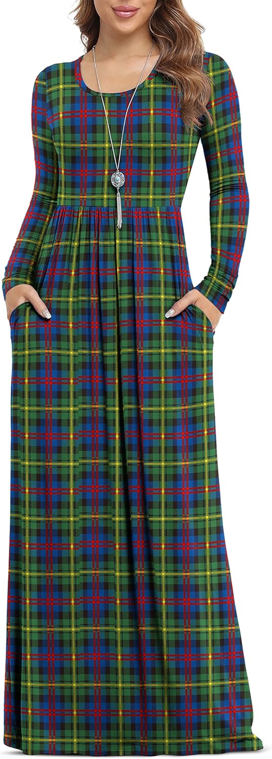 VIISHOW Women's Long Sleeve Casual Empire Waist Maxi Dress with Pockets | Soft stretch,Loose\u2011flowing dress,Full\u2011length cut,For church & daily occasions,Layer for cool Fall\u2011Winter,Casual to Formal