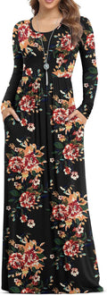 VIISHOW Women's Long Sleeve Casual Empire Waist Maxi Dress with Pockets | Soft stretch,Loose\u2011flowing dress,Full\u2011length cut,For church & daily occasions,Layer for cool Fall\u2011Winter,Casual to Formal