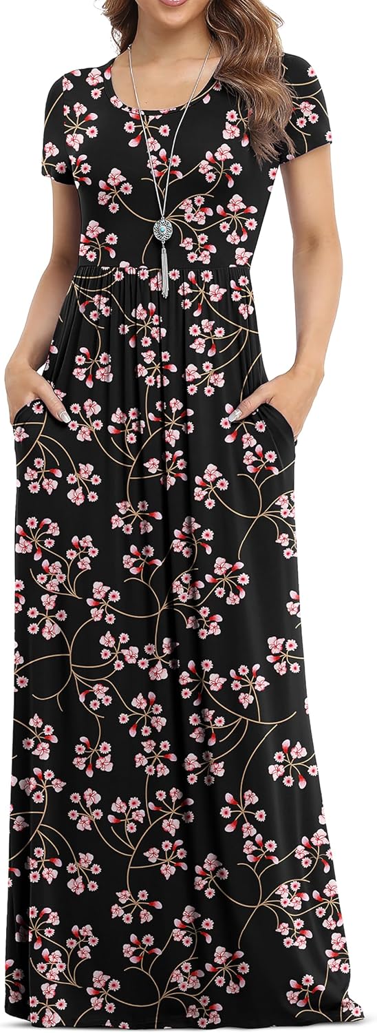 VIISHOW Women's Long Sleeve Casual Empire Waist Maxi Dress with Pockets | Soft stretch,Loose\u2011flowing dress,Full\u2011length cut,For church & daily occasions,Layer for cool Fall\u2011Winter,Casual to Formal