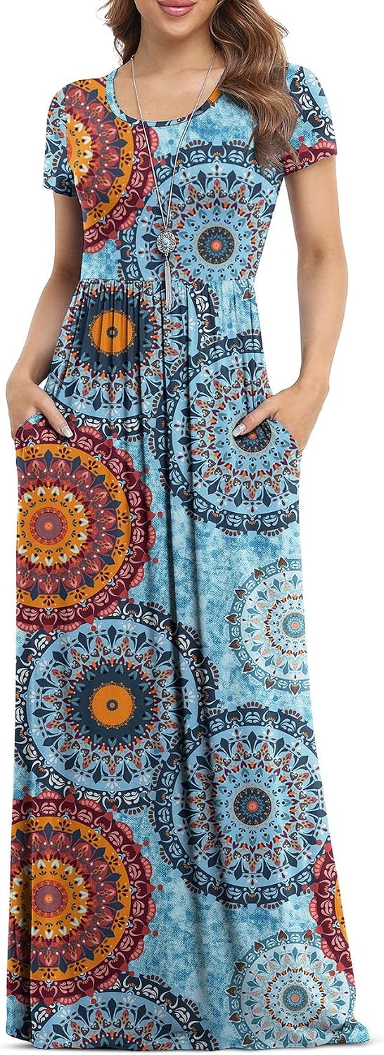 VIISHOW Women's Long Sleeve Casual Empire Waist Maxi Dress with Pockets | Soft stretch,Loose\u2011flowing dress,Full\u2011length cut,For church & daily occasions,Layer for cool Fall\u2011Winter,Casual to Formal